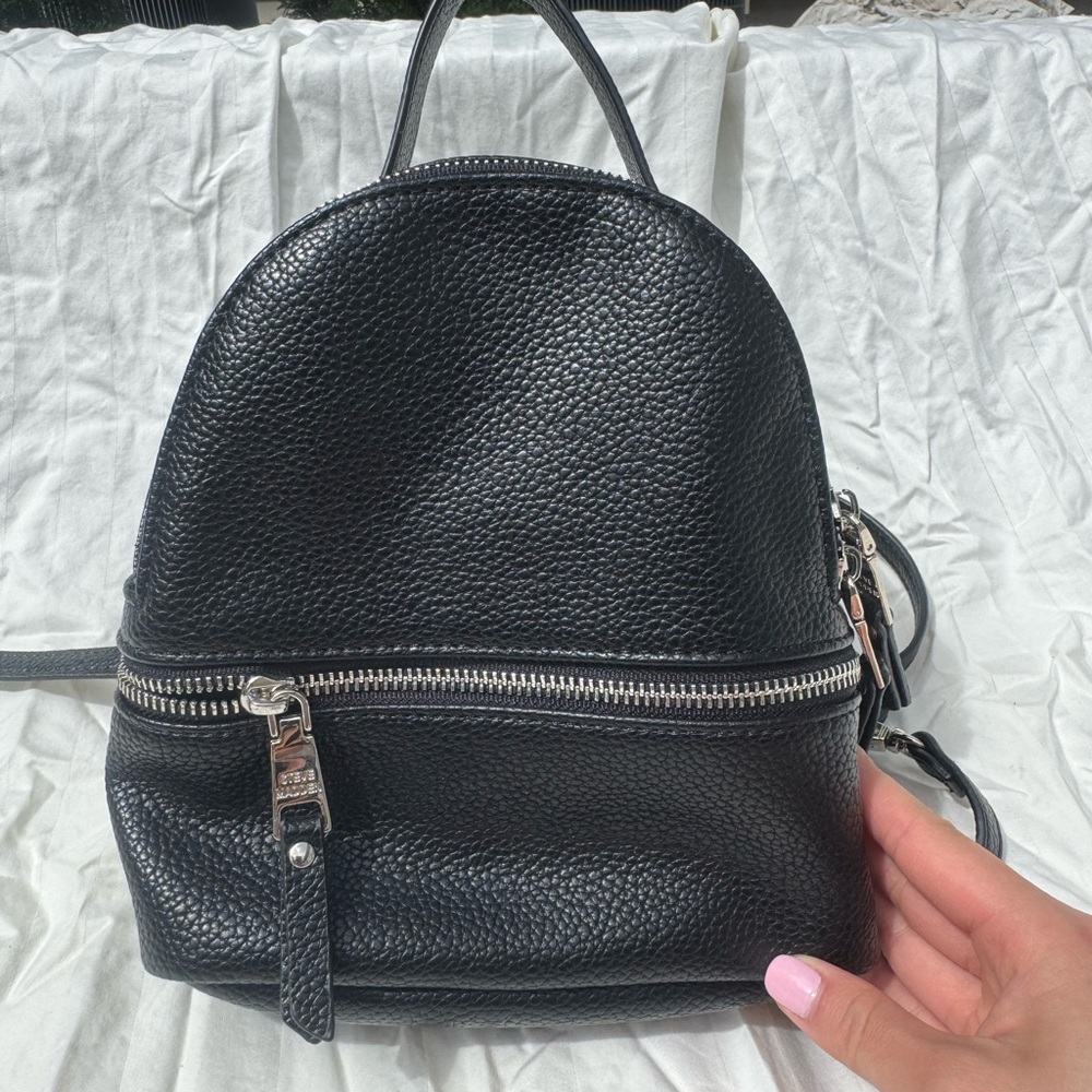 Steve Madden Black Mini Backpack with Silver Accents (Jacki Backpack)